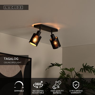 Lucide TAGALOG - Ceiling spotlight - 2xE27 - Black